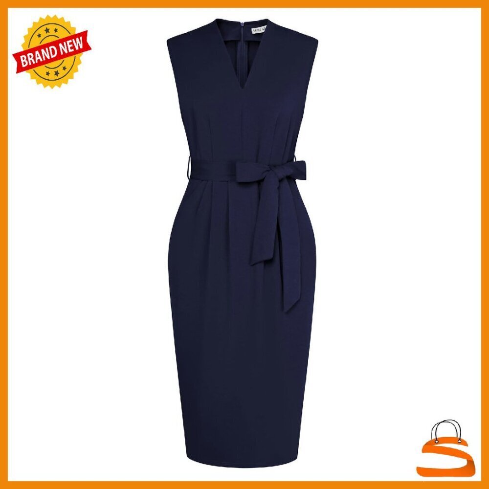 Sleeveless V-Neck Bodycon Sheath Dress with Pockets, Zipper Back